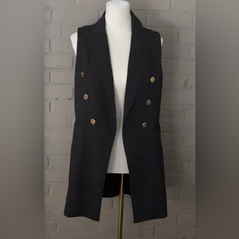 Joie Black Open Front Gold Buttoned Vest